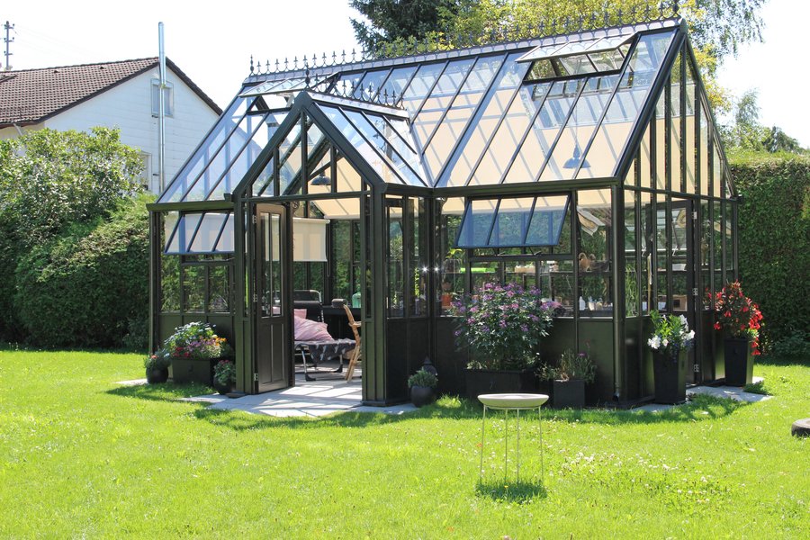 Großes Glashas steht auf einer Wiese