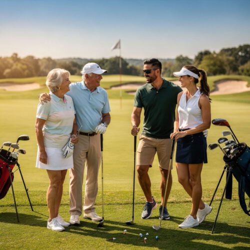 2 Paare auf einem Golfplatz im Gespräch