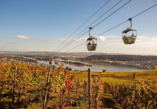 Godelbahn Rüdesheim mit Rheinblick im bunten Herbst